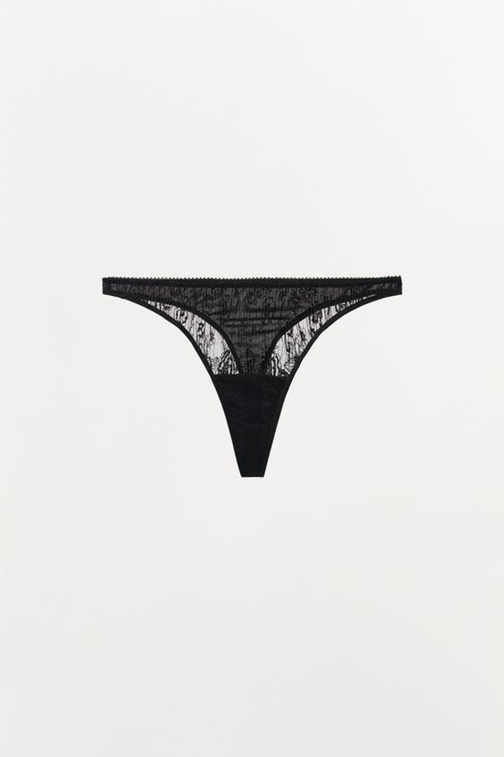 ZARA ТРУСЫ-ТАНГА ИЗ КРУЖЕВА С ЦВЕТОЧНОЙ ВЫШИВКОЙ, ЧЕРНЫЙ