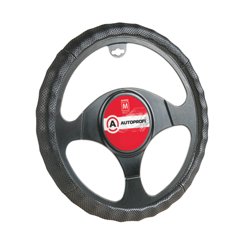 Оплетка руля M 37-38 см кожа перфорированная ребристая черная (AUTOPROFI)