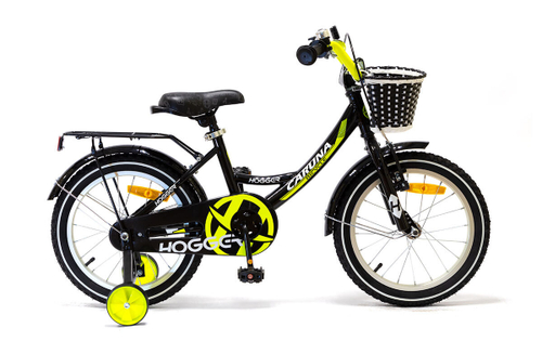 Велосипед 16 HOGGER CARUNA рама сталь ручной и ножной тормоз доп.колеса перед. корзина багажник черный-лайм