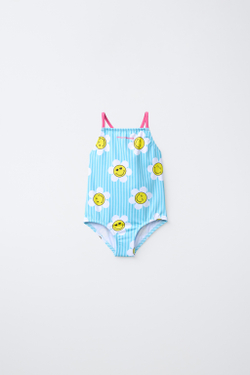 ZARA КУПАЛЬНИК В ПОЛОСКУ SMILEYWORLD ®, БИРЮЗОВЫЙ