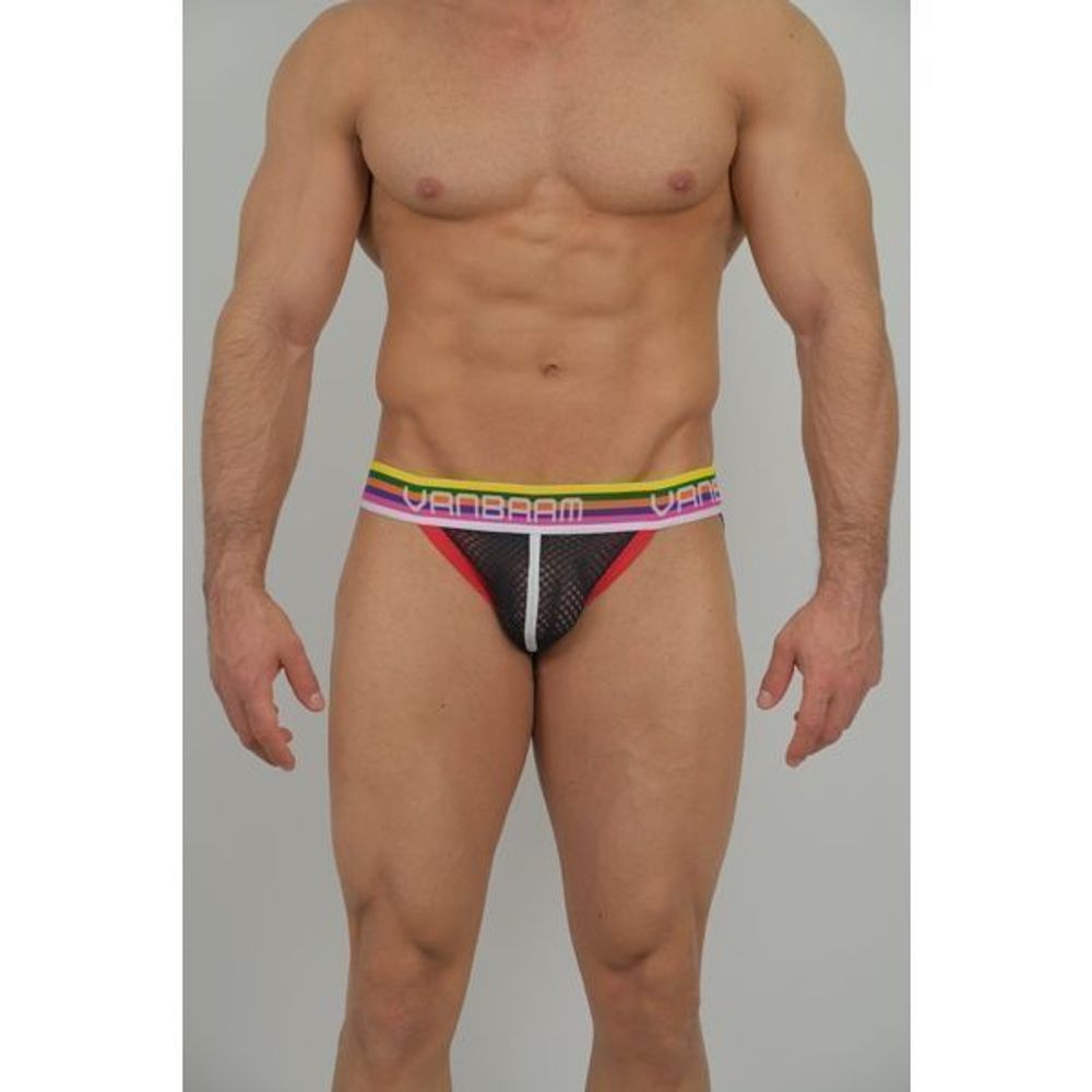 Мужские джоки черные в сетку с разноцветной резинкой Van Baam VB-43624