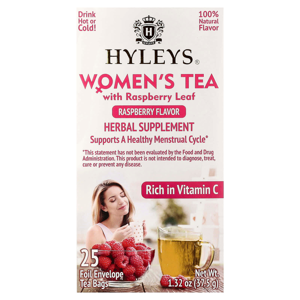 Hyleys Tea, Женский чай с листьями малины, малина, 25 чайных пакетиков в фольгированной упаковке, по 1,5 г (0,05 унции)