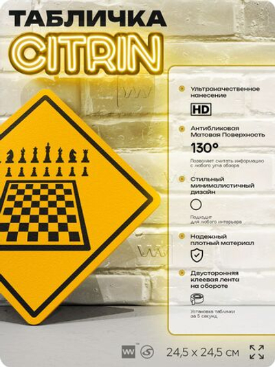 Табличка декоративная "Шахматы" на дверь и стену, спортивная, информационная, декоративный знак, 24,5х24,5 см, пластиковая, Айдентика Технолоджи