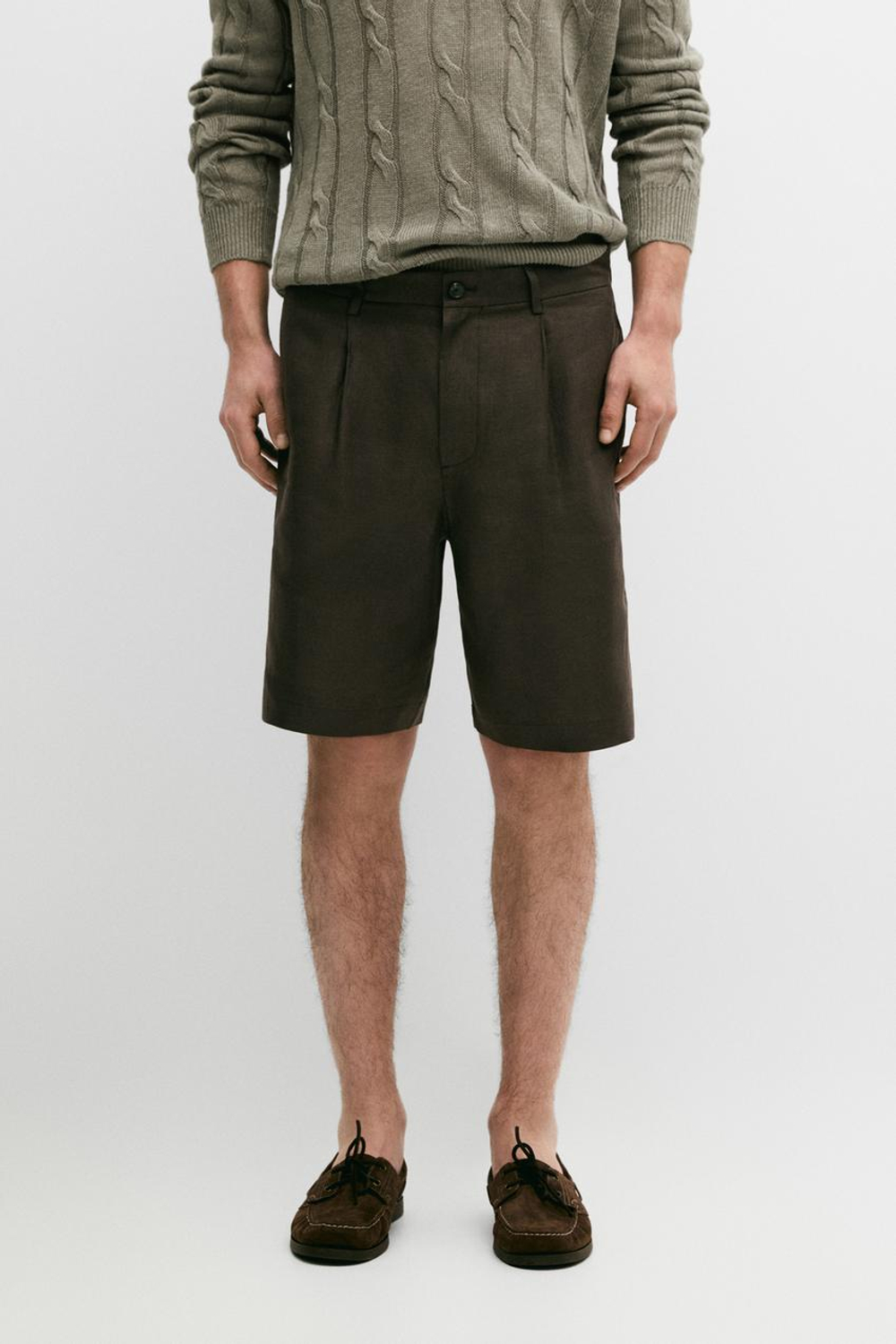 Massimo Dutti Льняные шорты-бермуды с вытачками, коричневый