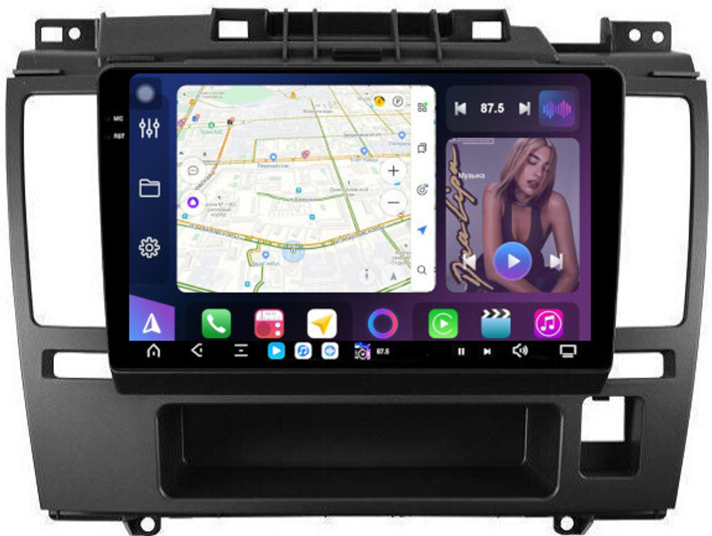 Магнитола для Nissan Tiida C11 2004-2013 (правый руль), Tiida Latio 2004-2012 (рамка графитовая) - FarCar XXL1148M монитор 9.5" 2K QLED на Android 14, TS20, 8+256Гб, CarPlay, 4G SIM-слот