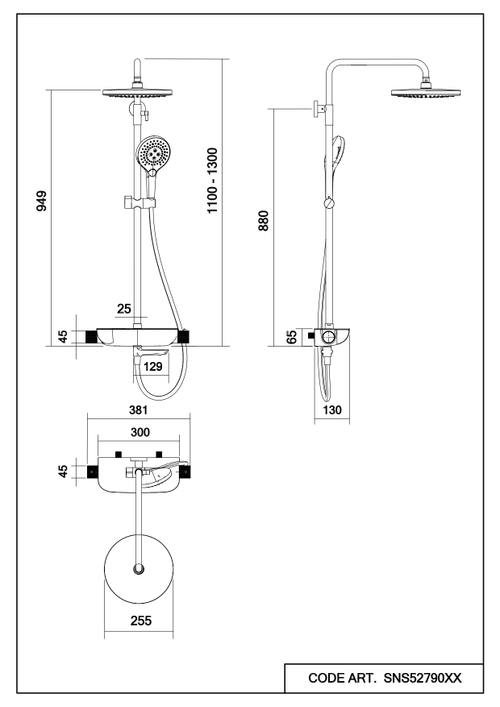 Душевая система Abelsberg Lineara SNS52791GM с термостатом и полкой для ванны и душа, космическая сталь