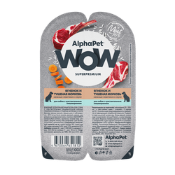 Консервы ALPHAPET WOW для собак с чувствительным пищеварением, с ягненком и тушеной морковью - 100 гр