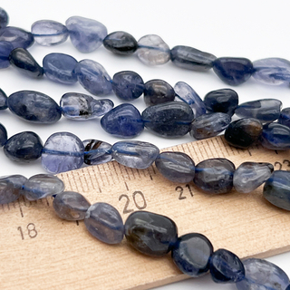 Иолит бусины (кордиерит), галтовка, размер около 6-9 мм, цена за нить 38 см