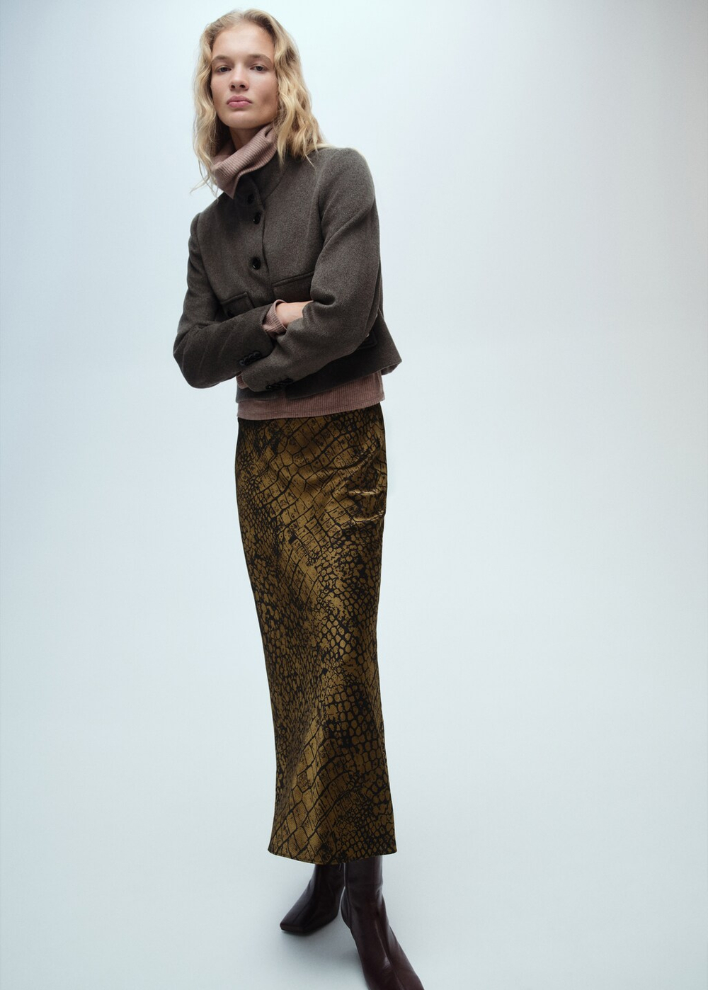 Юбка-колокол с принтом кожи крокодила
