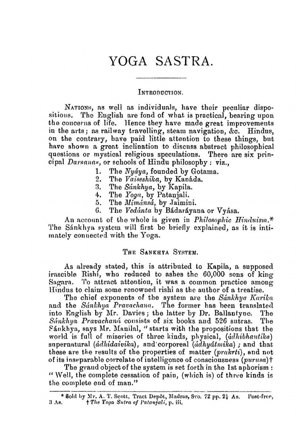 Yoga Sastra: the Yoga sutras of Patanjali examined. with a notice of Swami Vivekananda's Yoga philosophy | Patañjali Patañjali