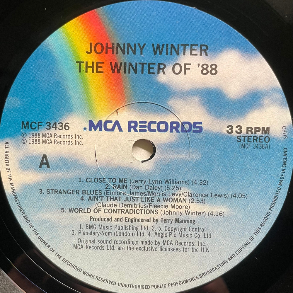 Johnny Winter ‎– The Winter Of '88 (Англия 1988г.)