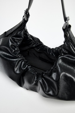 ZARA БОЛЬШАЯ СУМКА-МЕШОК СО СБОРКАМИ И ПРЯЖКОЙ, ЧЕРНЫЙ