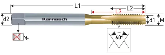 Метчик машинный Karnasch М6×1 мм, HSS-Co/TiN, DIN 371, арт. 20.1820-010