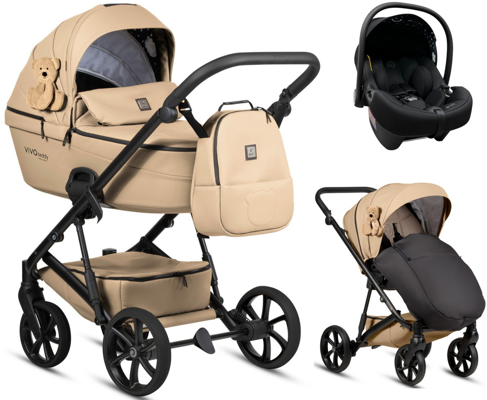 Детская коляска Tutis Viva 6 Plus Teddy 3 в 1 с автокреслом Elo Lux EduSky Black 1612111 Creamy