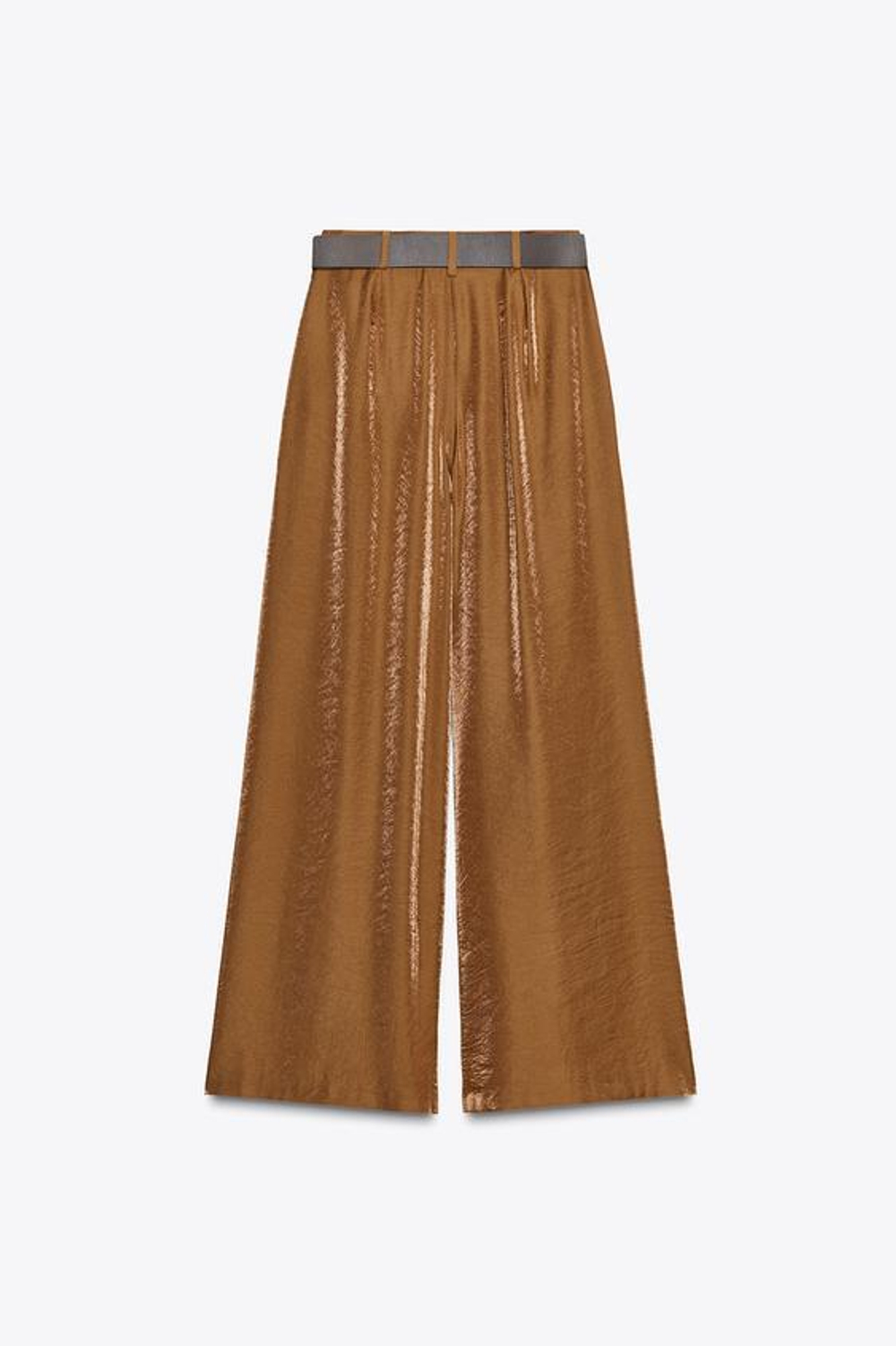 ZARA ШИРОКИЕ БРЮКИ ИЗ АТЛАСА С РЕМНЕМ, КАРАМЕЛЬНЫЙ