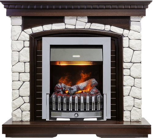 Каминокомплект Glasgow - Темный дуб / Белый с очагом Danville Chrome FB2