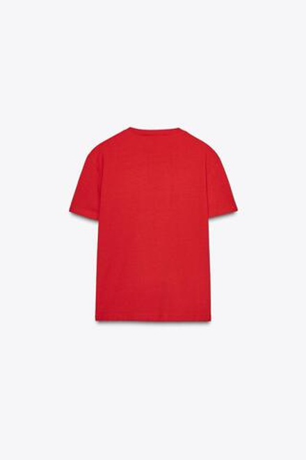 ZARA БАЗОВАЯ ФУТБОЛКА ИЗ ХЛОПКА, КРАСНЫЙ