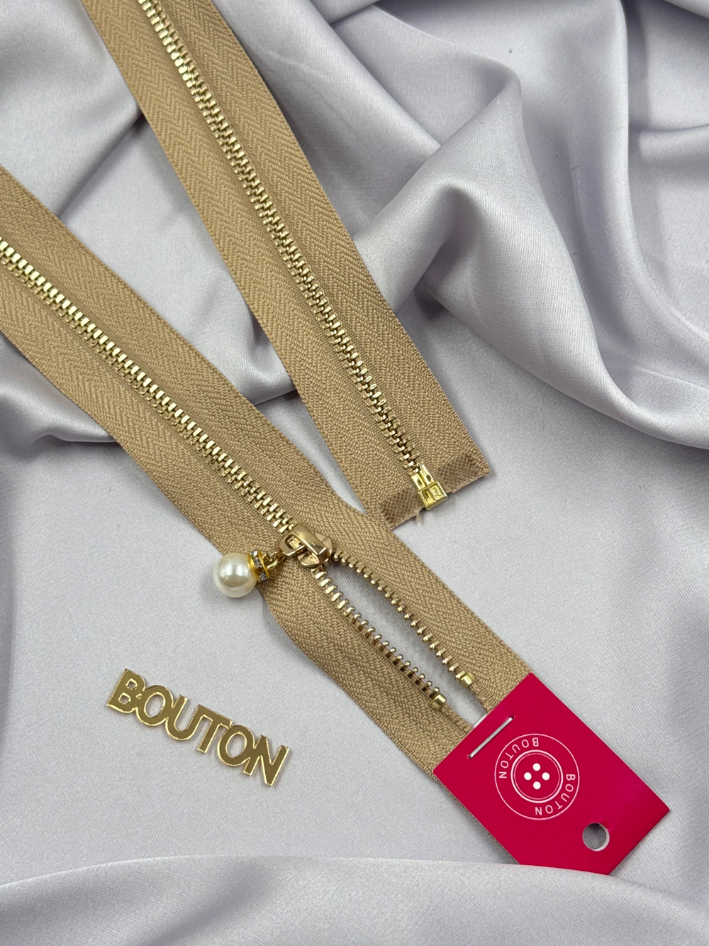 Молния темно-бежевая (песочная) золото жемчуг