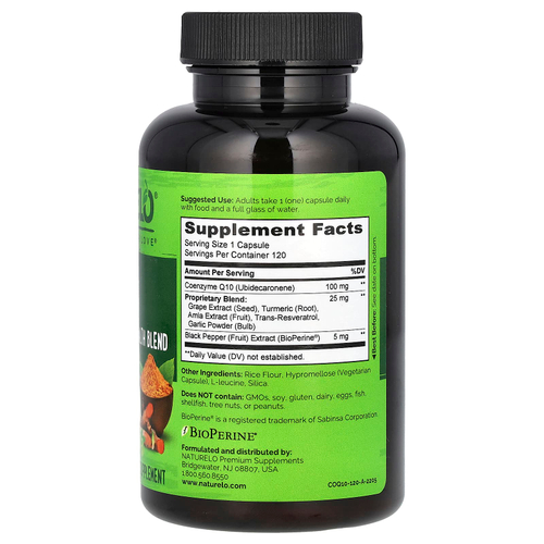 NATURELO, CoQ10, смесь из цельных продуктов для здоровья сердца, 120 вегетарианских капсул