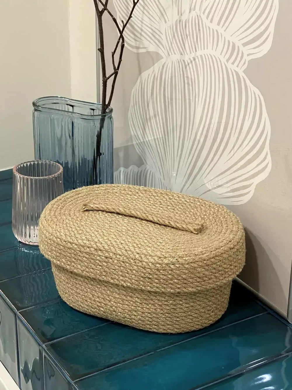 Корзина для хранения из джута c крышкой, 25 см