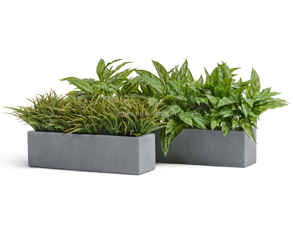 Кашпо TREEZ ERGO - серия Just - Узкий низкий прямоугольник - Светло-серый камень