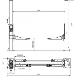 Подъемник электрогидравлический 4т 110-1900мм 2-х стоечный 380В ниж.синхрон. (электр.спуск) GTE