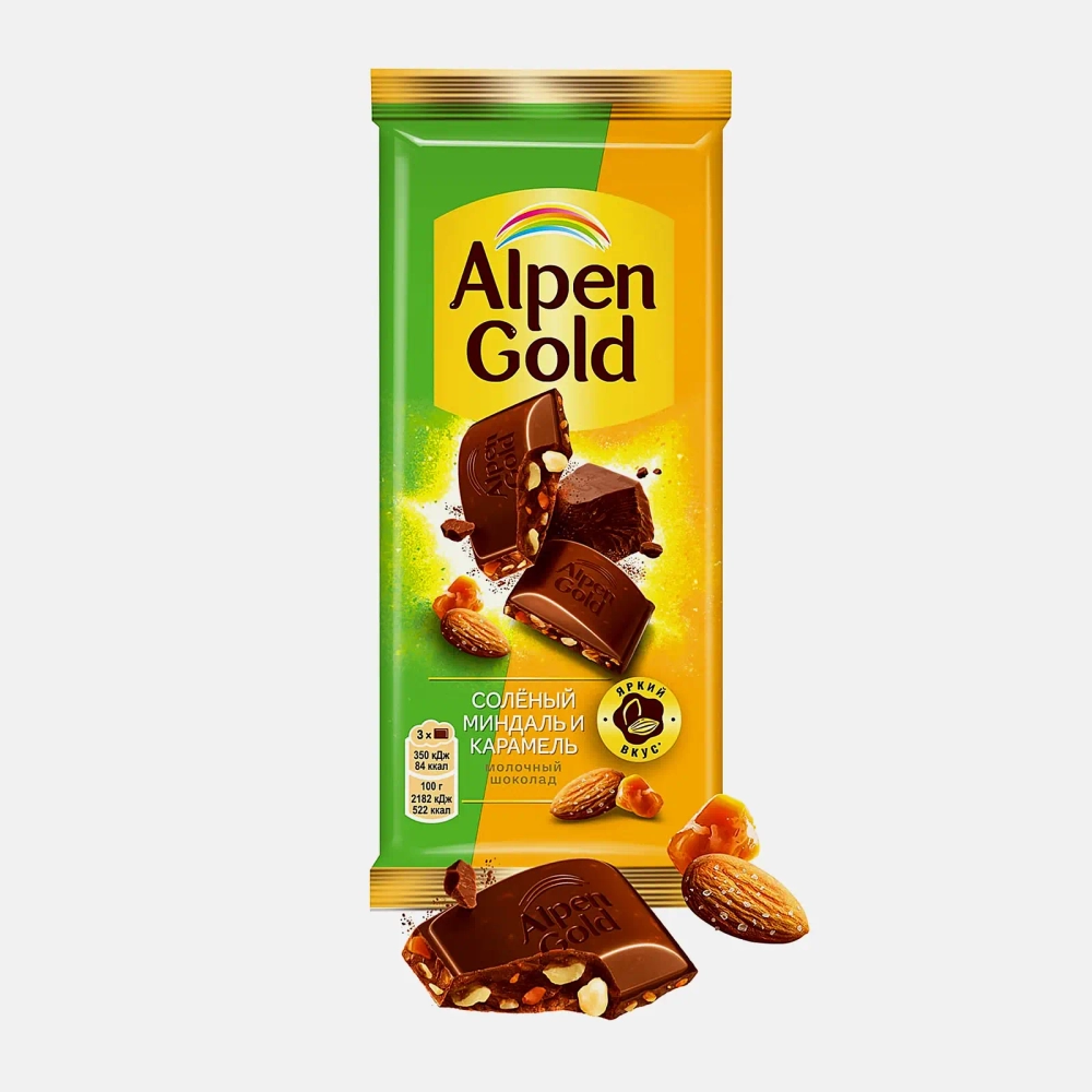 Шоколад Alpen Gold молочный Соленый миндаль и карамель 80г
