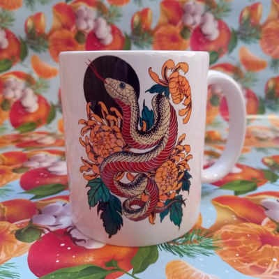 Кружка 300 мл керамика Китайская Змея символ трансформации и обновления №0008 (белая)