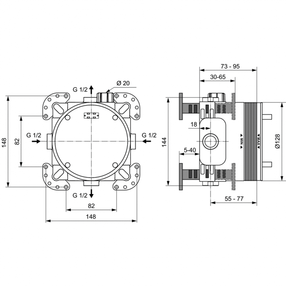 Комплект для встройки 7 в 1 Ideal standard CERATHERM C100 PVD Магнит