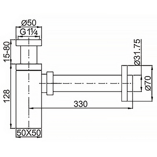 Сифон для раковины AZARIO G 1 1/4, без выпуска, квадрат, латунь, бронза (AZ-109-BR)