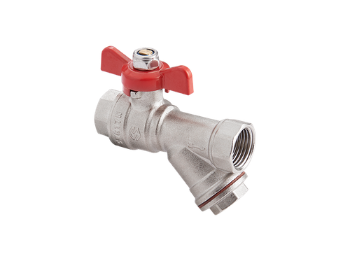 Кран шаровый латунный с фильтром Ду 15 PN25 вн-вн, бабочка