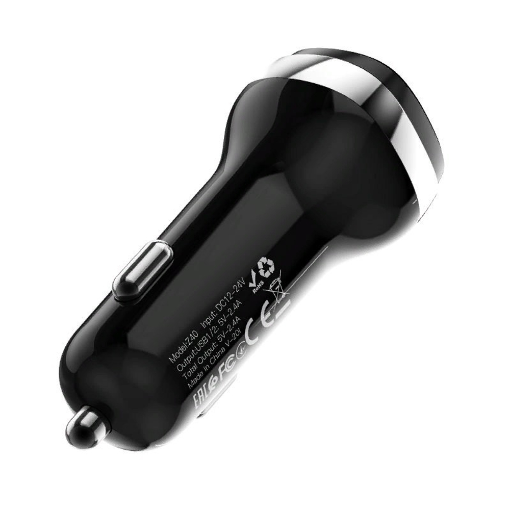 Разделитель автомобильный Hoco Z40 Superior dual port car charger с кабелем Type-C (2USB: 5V &amp; 2.4A) Черный