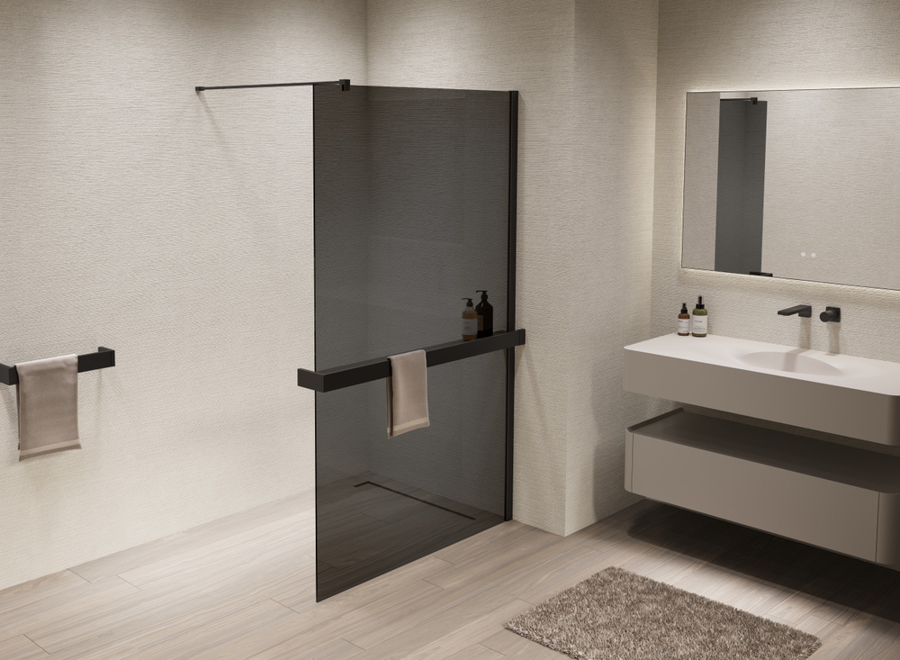 Душевая перегородка Walk-In VSW-1HR120CGB, 1200*2000, черный, стекло тонированное