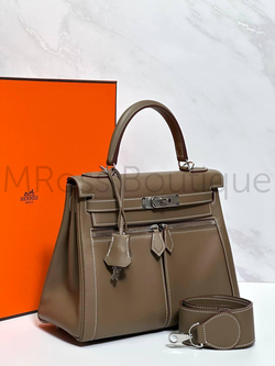 Сумка Hermes Kelly Lakis женская кожаная коричневая