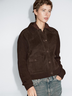 Massimo Dutti Куртка из трикотажа и овечьей кожи, шоколадный