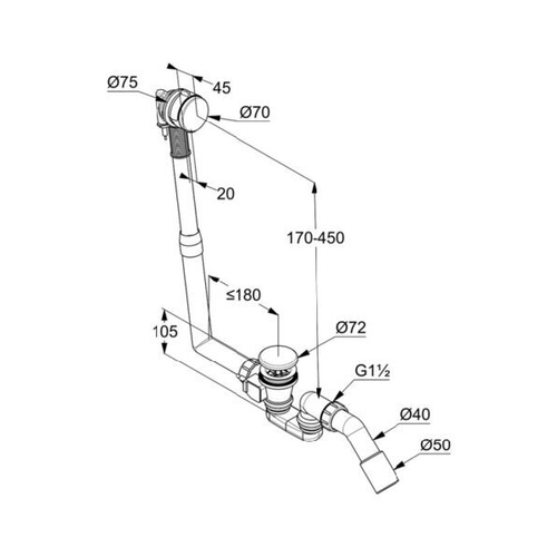 Слив-перелив KLUDI ROTEXA для ванны, хром (2120005N-00)