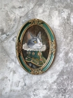 Картина маслом в овальной рамке Кот