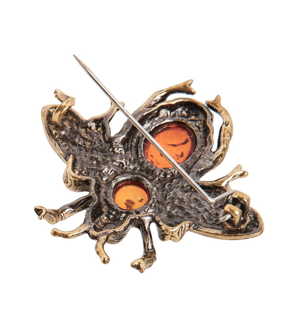 AM- 688 Брошь «Пчела» (латунь, янтарь)