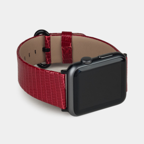 Ремешок для Apple Watch 40/41/42 mm из кожи ящерицы, красного цвета