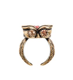 AM-2504 Кольцо «Совушка ночь» (латунь, янтарь)