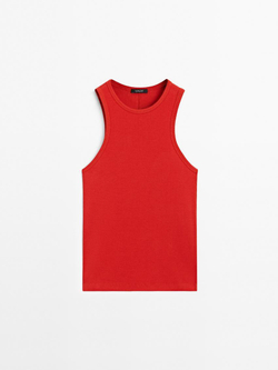 Massimo Dutti Топ из смесового хлопка с горловиной халтер, красный