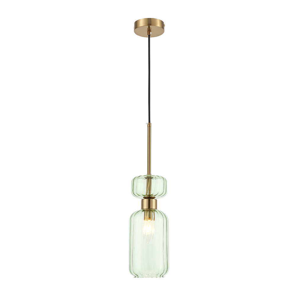 Подвесной светильник 1x60Вт E14, металл/стекло, античная медь/зеленый