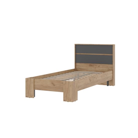 ХЕЛЕН КР 01 Кровать с орт 0.9х2.0Фасад СЕРЫЙ ГРАФИТ 0162/Корпус ДУБ КРАФТ ЗОЛОТО