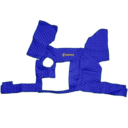 Ковры SHACMAN F3000 (экокожа, синий, синий кант, желтая вышивка)