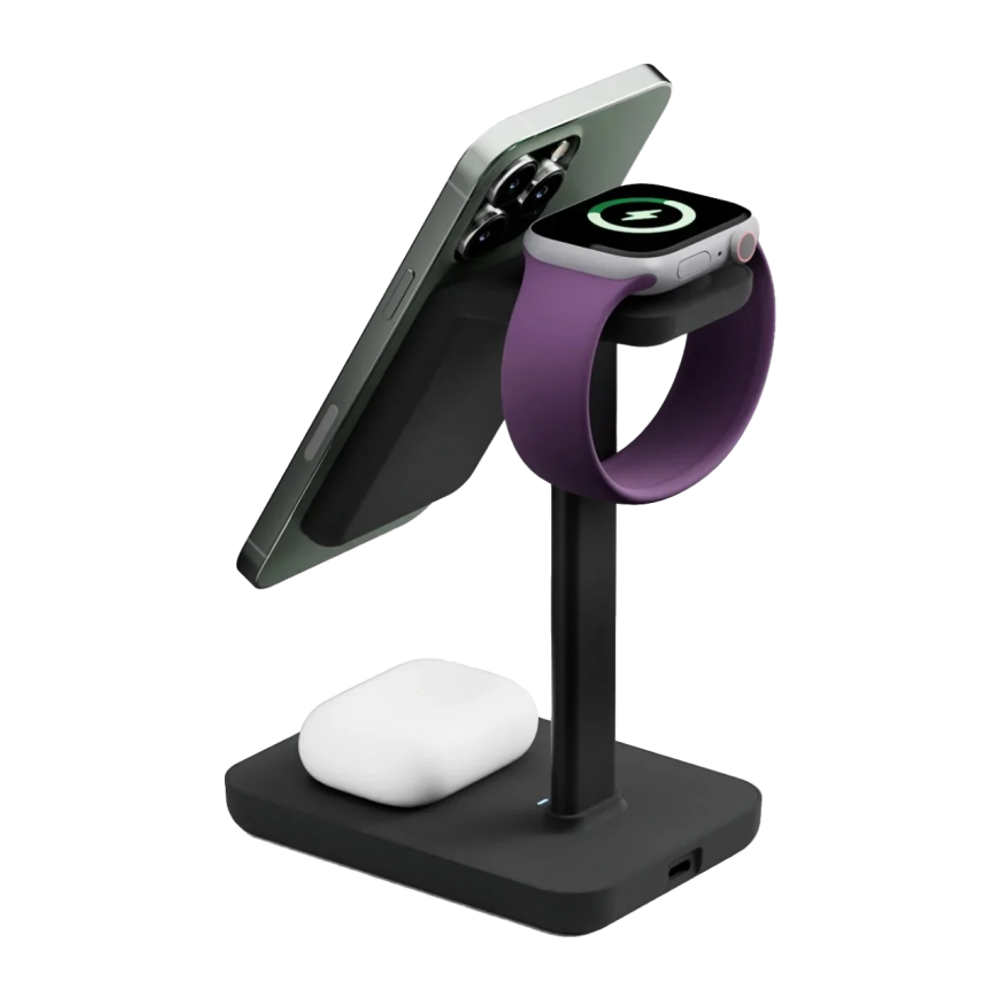 Зарядная станция MagSafe Twelve South HiRise 3 для iPhone, Apple Watch и AirPods Беспроводная зарядка: Qi 10 Вт, Qi 5 Вт, магнитное крепление для зарядки Apple Watch (Qi 3 Вт). Проводная зарядка: нет. Есть LED-индикация