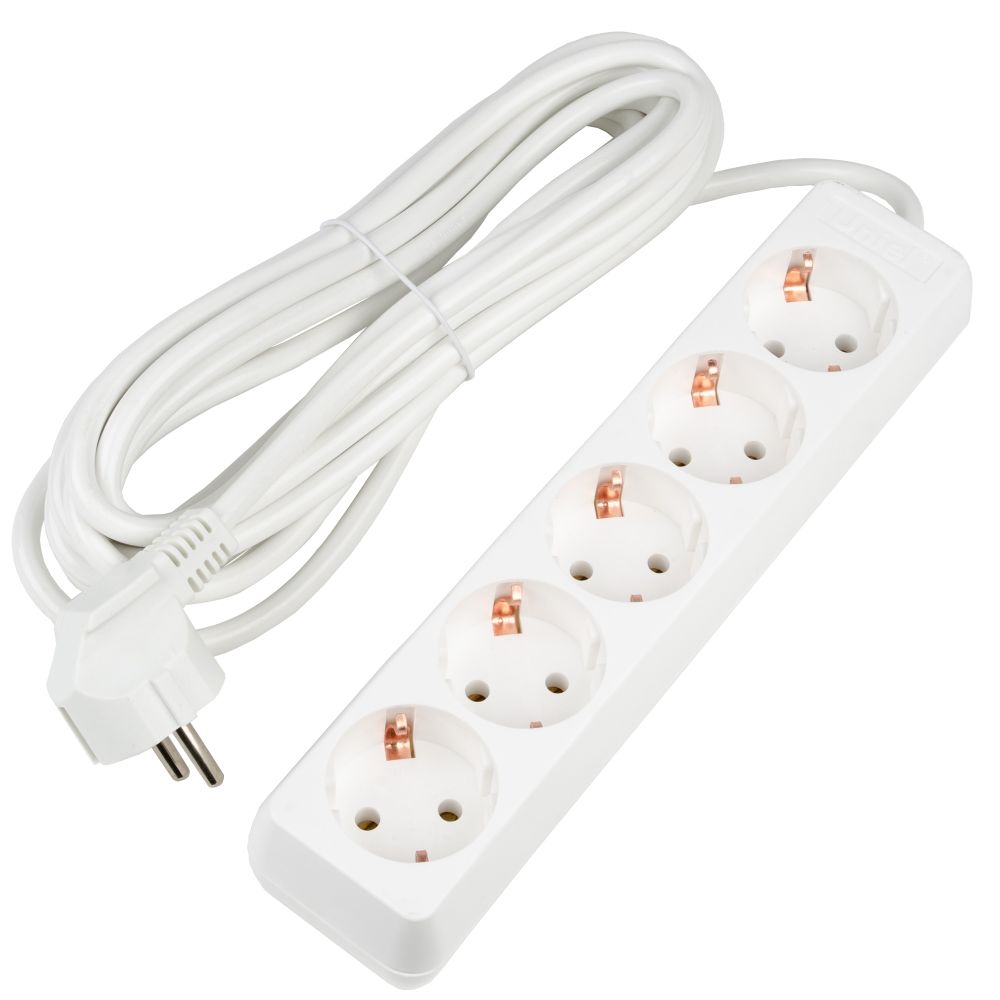 S-GCU5-5 WHITE Удлинитель серии Ultra. шнур 5м.. 5 гнезд. 16A. с-з. Белый. TM Uniel