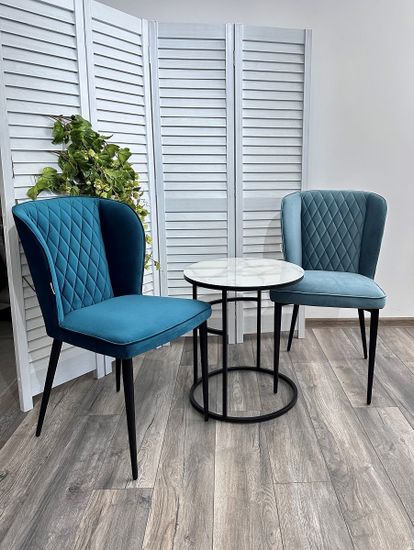 Журнальный столик Френсис белый мрамор, стекло/ черный