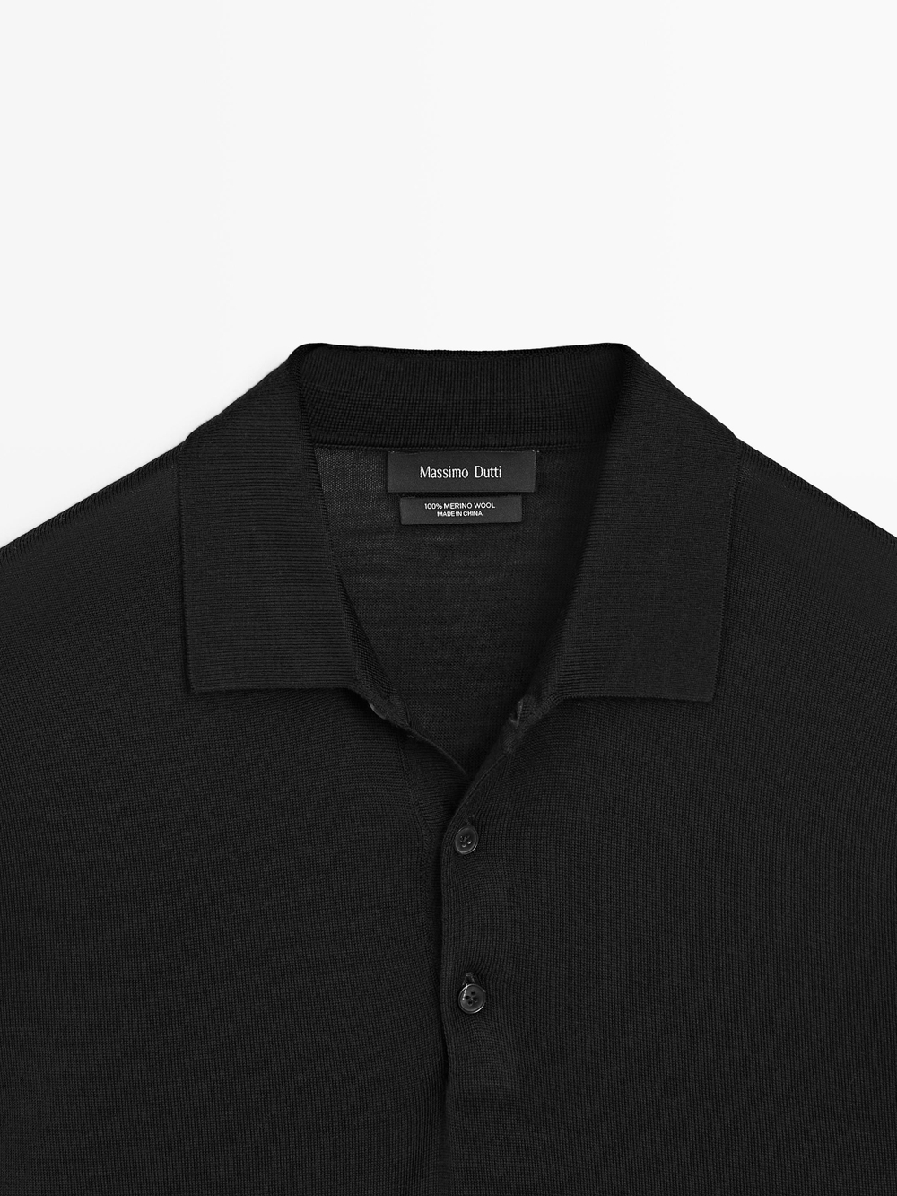 Massimo Dutti Шерстяной свитер с воротником поло, черный