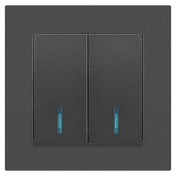 Выключатель Intro Accent 6-105-07 двойной с подсветкой, 10А-250В, IP20, СУ, AL/CU, графит