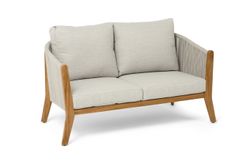 "Сидней" диван 2-местный плетеный из роупа, основание тик, каркас алюминий бежевый, роуп бежевый, ткань бежевая